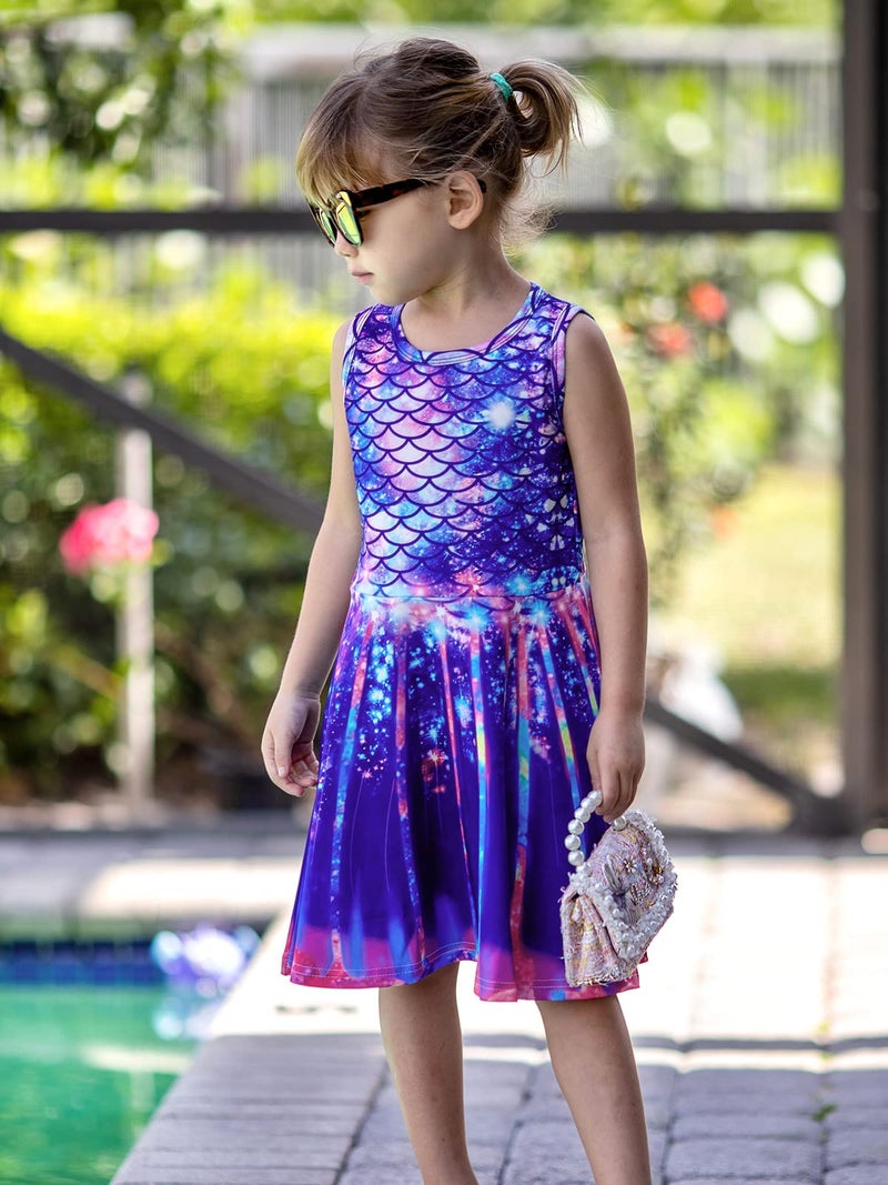 Funnycokid Girls Mermaid Dress Kids Summer Sleeveless Sundress Size 10-12 Clothes Party Outfit 10-12 Years - Image 2